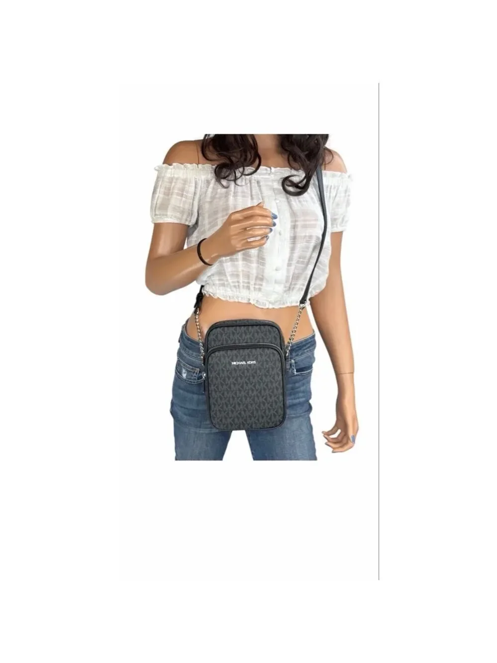 Michael Kors Black Monogram Jet Set Crossbody Bag